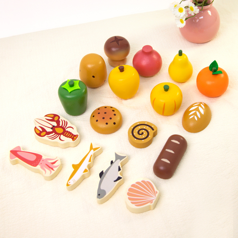 Children's wooden simulated vegetable and fruit wooden frames play house kitchen toys kindergarten early education cognitive fruit and vegetable wooden boxes Chiqie Le CE CPC export certification Specification drawing