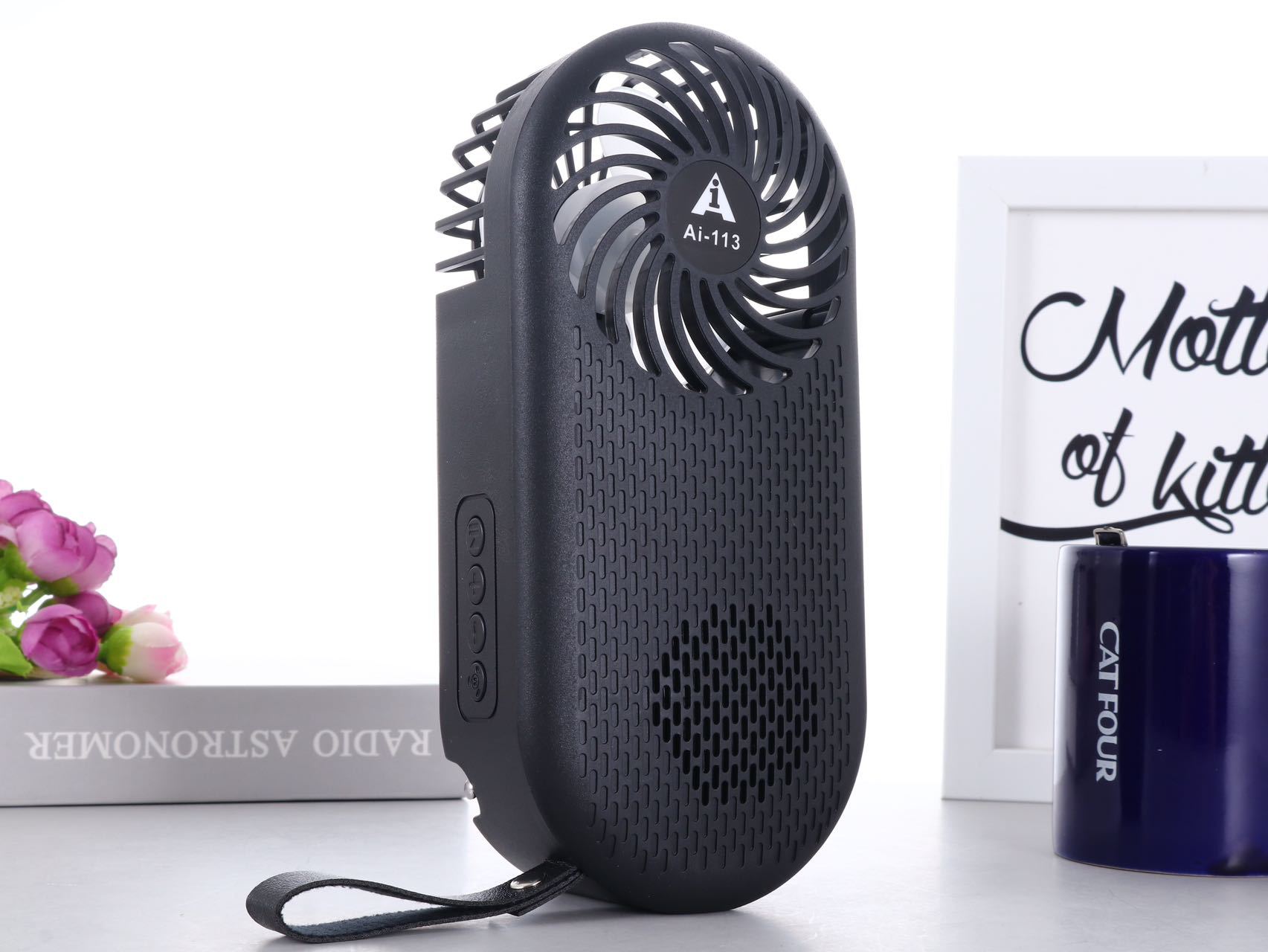 Ai-113蓝牙手持小风扇 户外便携式插卡迷你无线太阳能收音机音响详情8