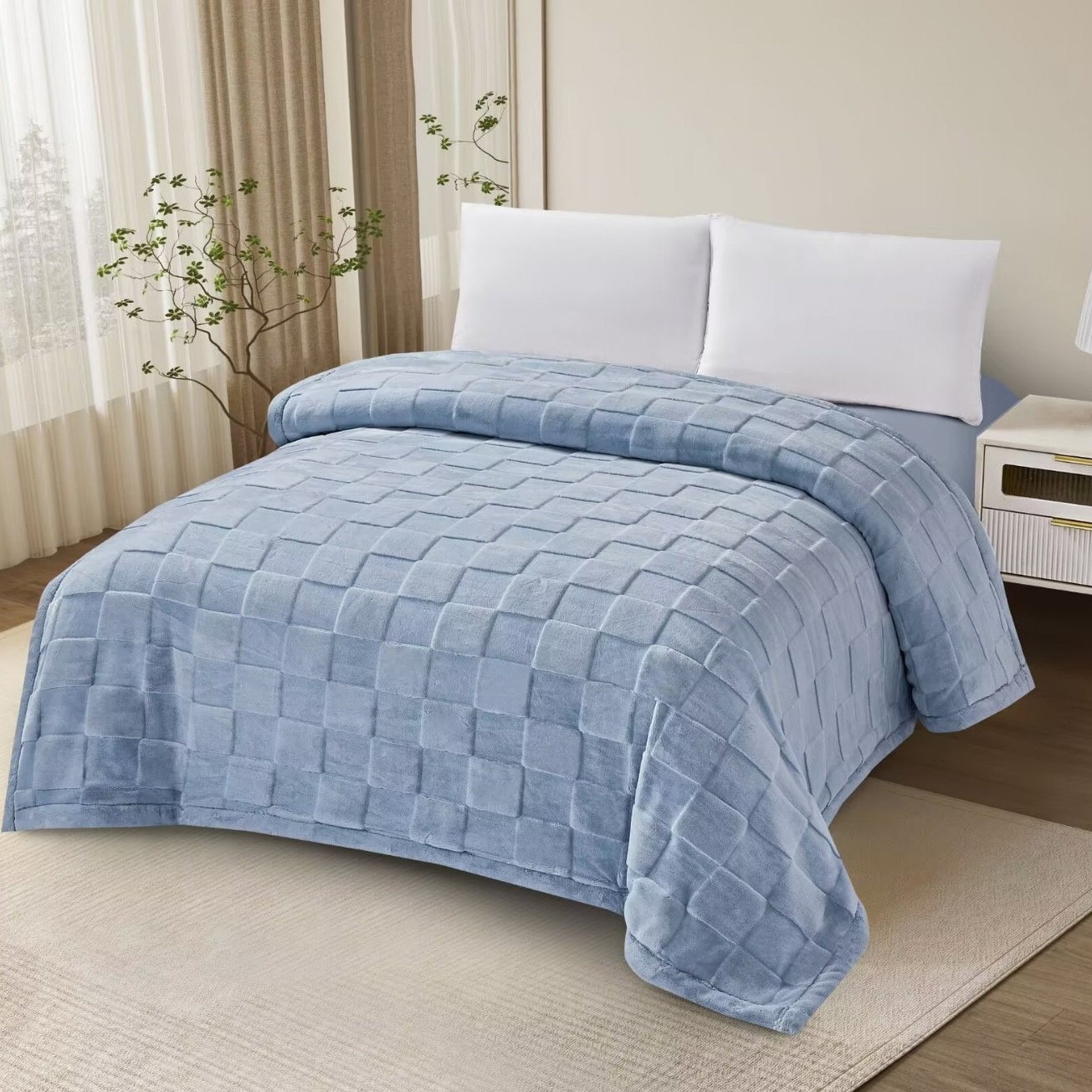 2025年秋冬新款爱阳绒双层加厚毛毯放歌珊瑚绒毛毯仿兔毛婚庆批发 pic 8