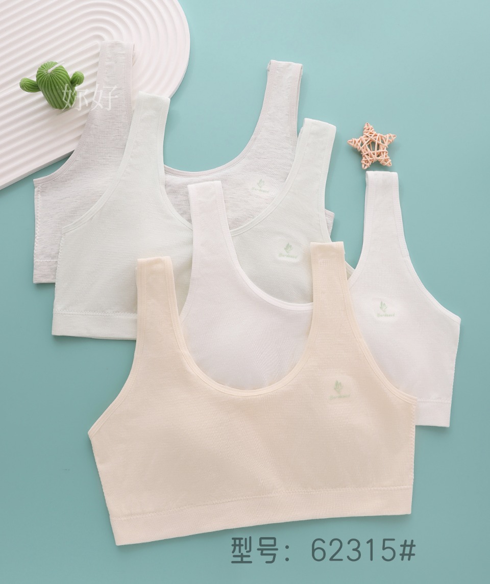 Girls' bra: Seamless, high-elasticity, sweet rabbit ears, fixed cup underwear, no steel rings, thin pullover, anti-protruding point vest