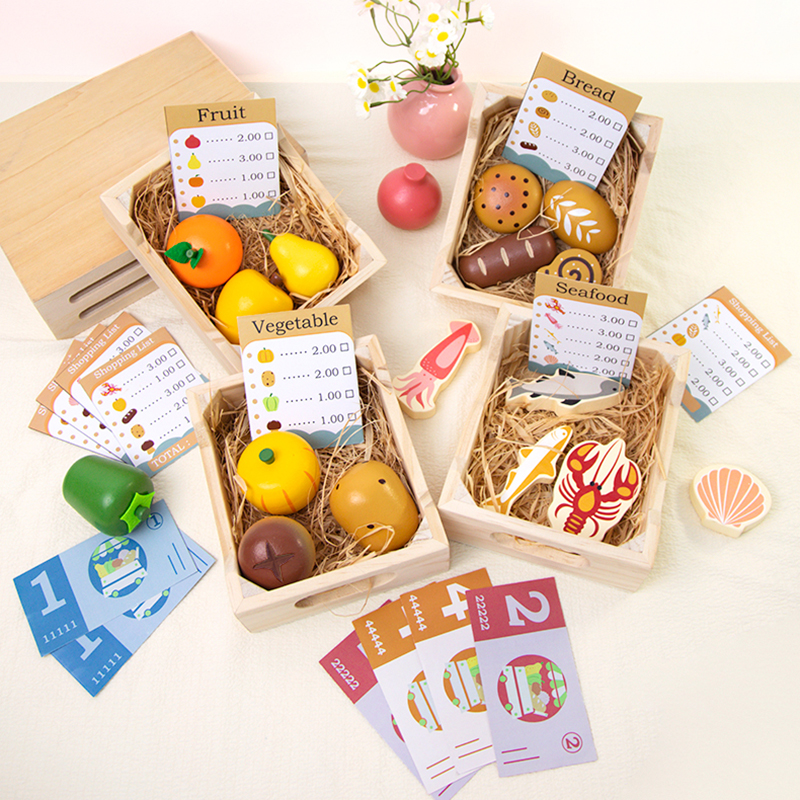 Children's wooden simulated vegetable and fruit wooden frames play house kitchen toys kindergarten early education cognitive fruit and vegetable wooden boxes Chiqie Le CE CPC export certification full figure