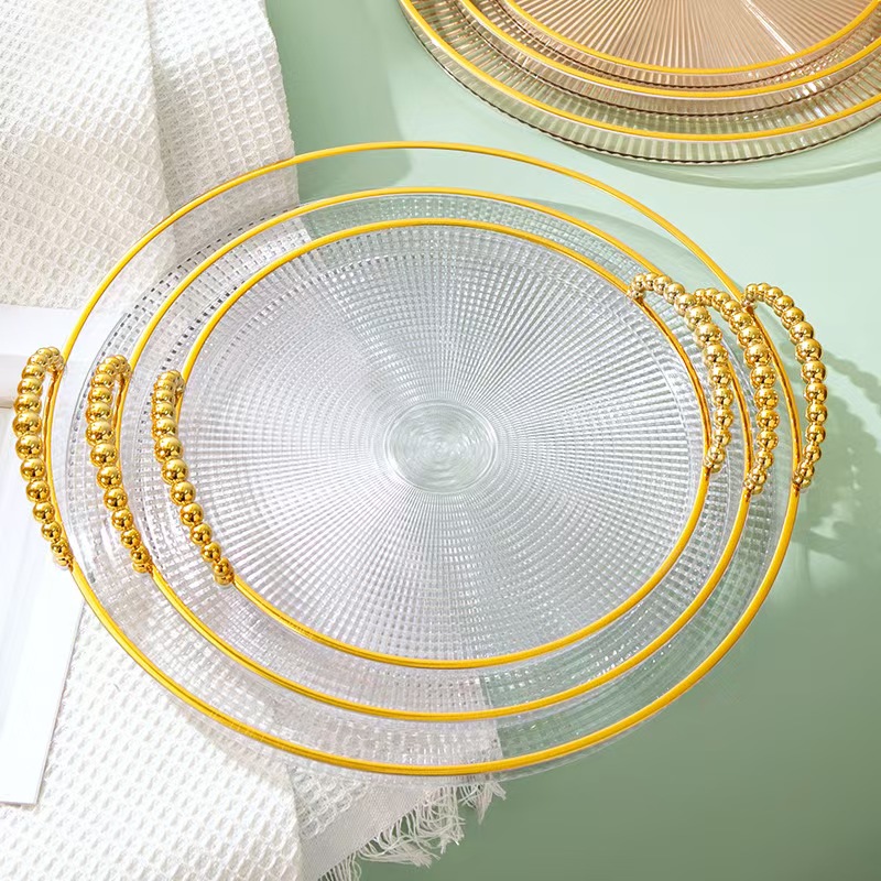 粉色透明轻奢果盘家用客厅干果盘PET坚果盘茶几托盘零售水果盘