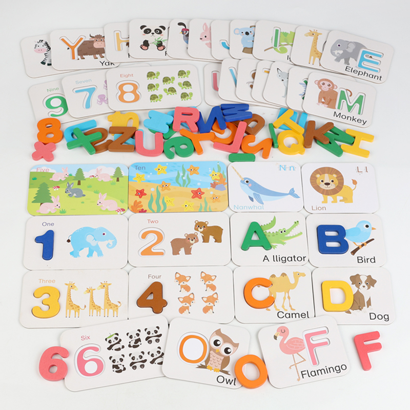 English spelling words, children's intelligence and early education, 26 English letter cards matching cognitive puzzles, wooden toys, alphanomeric arithmetic building blocks matching cards, CE CPC, EN71 export certification Application Scenario