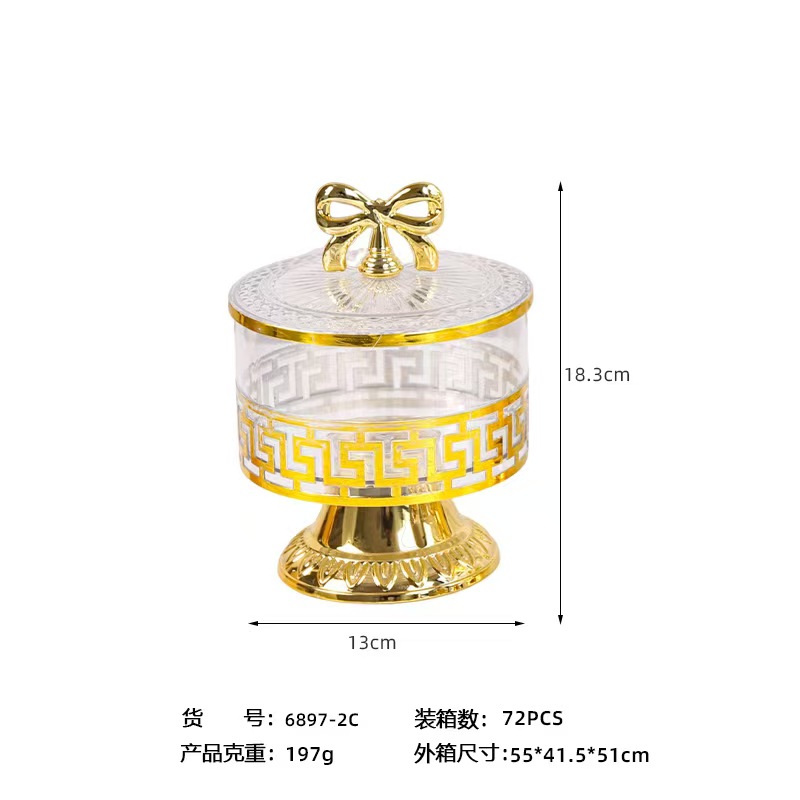 跨境商透明欧式复古高脚镀金糖果罐调料罐坚果罐轻奢欧式罐储物罐详情9