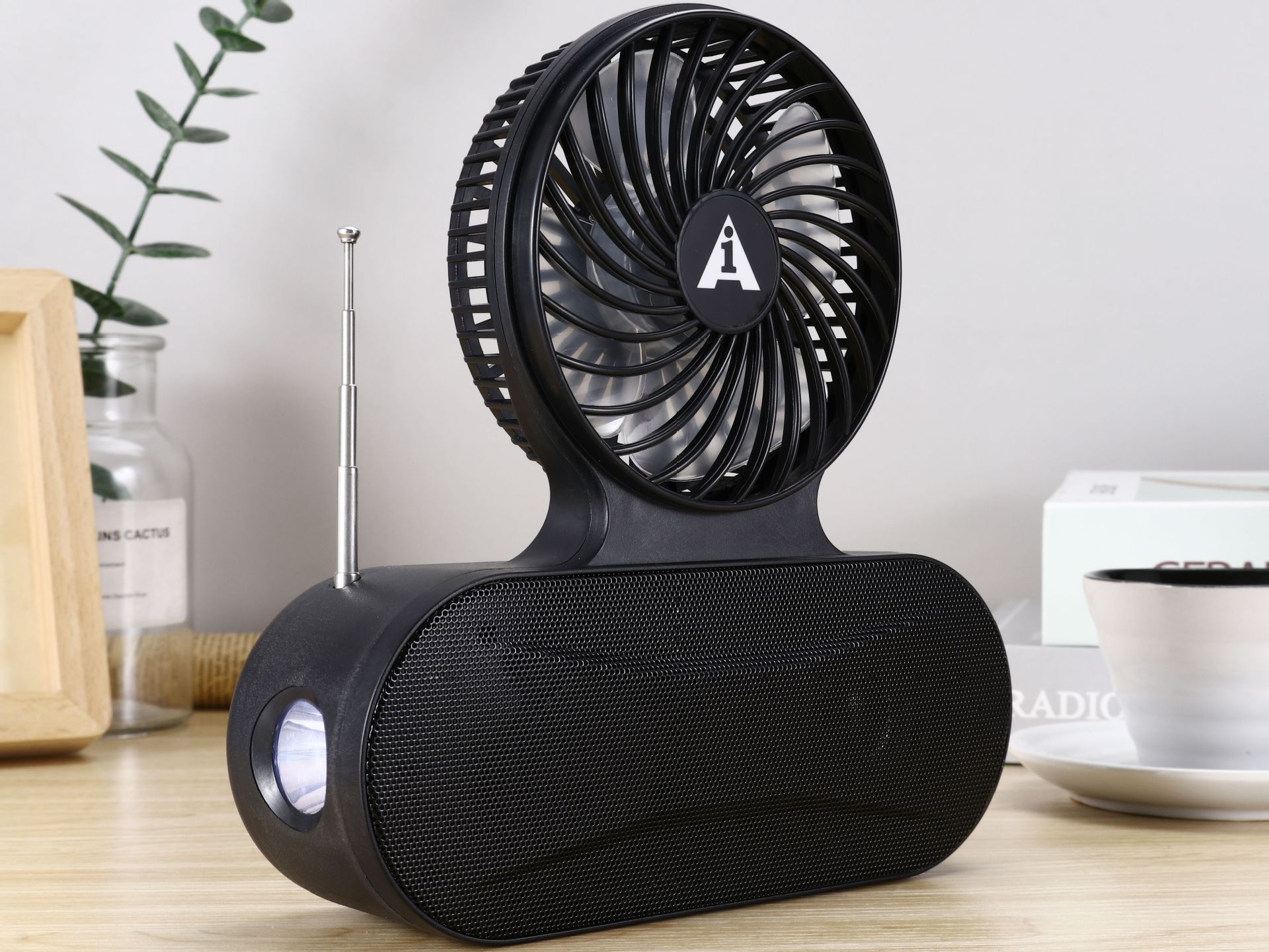 ai-135 solar-powered charging mini fan, African wireless Bluetooth mini Speaker, car mobile portable flashlight pic 1