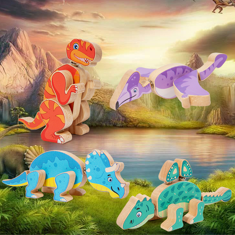Children's educational handicraft Diy, three-dimensional magnetic assembly dinosaur model puzzle building blocks, early education and enlightenment wooden toys, children's Jurassic dinosaur assembly and splicing toys, CPC CE export certification full figure