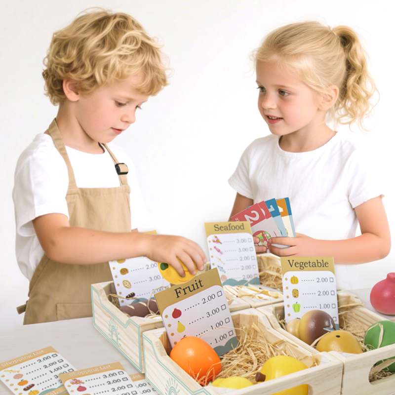 Children's wooden simulated vegetable and fruit wooden frames play house kitchen toys kindergarten early education cognitive fruit and vegetable wooden boxes Chiqie Le CE CPC export certification Item Picture