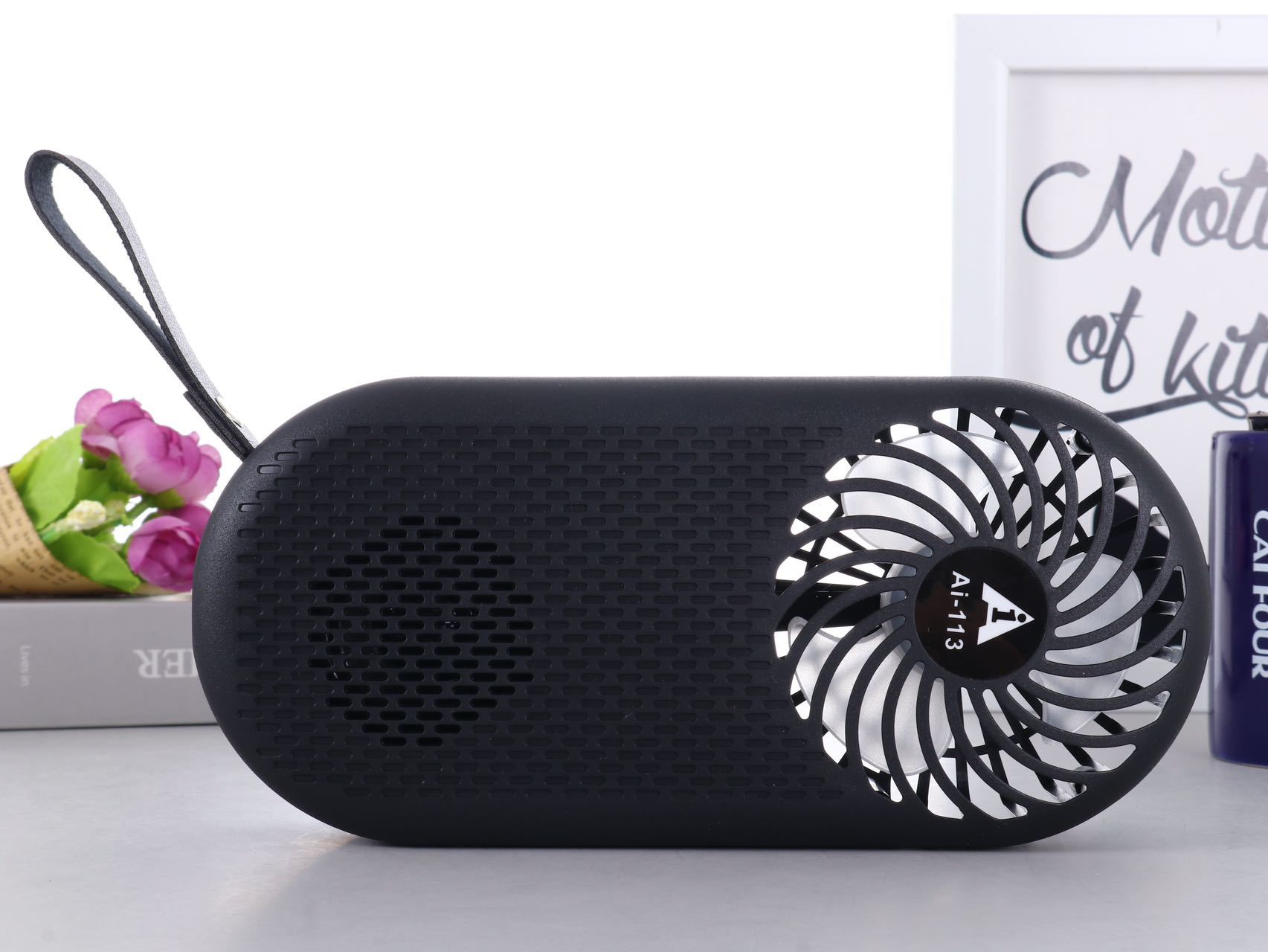 Ai-113蓝牙手持小风扇 户外便携式插卡迷你无线太阳能收音机音响详情6