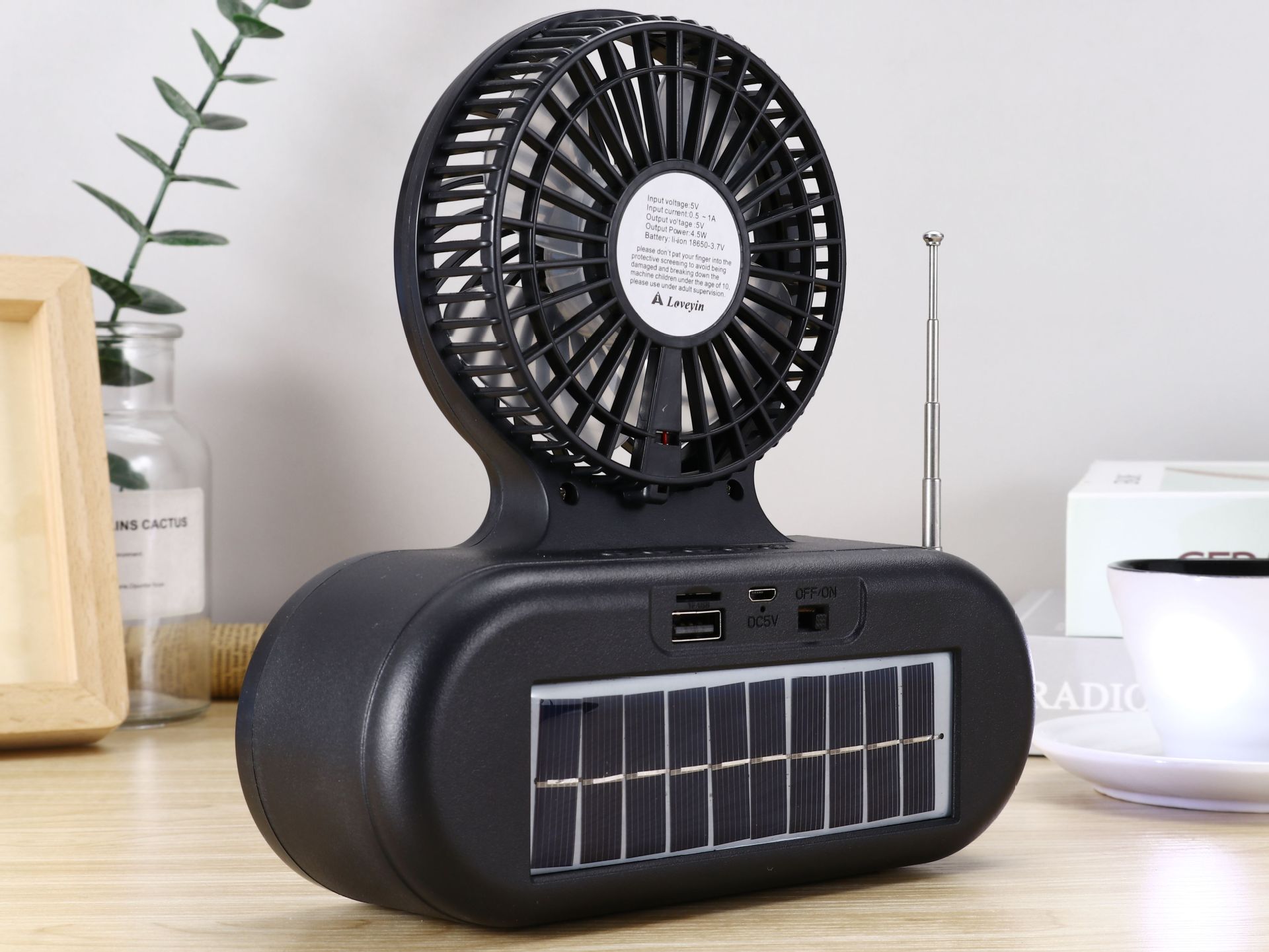 ai-135 solar-powered charging mini fan, African wireless Bluetooth mini Speaker, car mobile portable flashlight pic 4