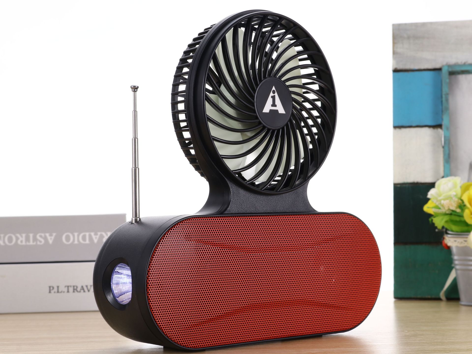 ai-135 solar-powered charging mini fan, African wireless Bluetooth mini Speaker, car mobile portable flashlight pic 3