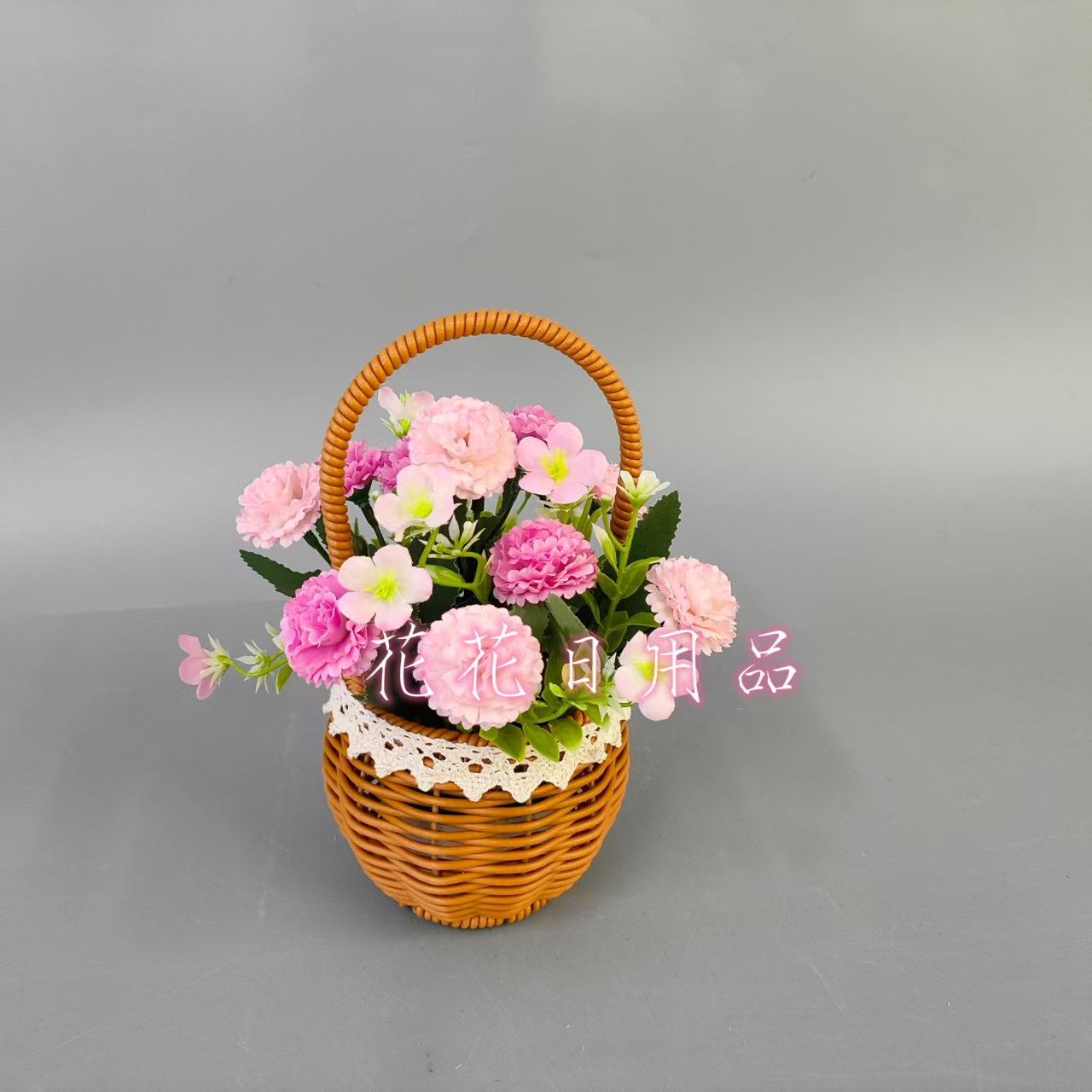 Artificial flower, fake flower bonsai, bamboo basket pot, small carnation, decorative item Application Scenario