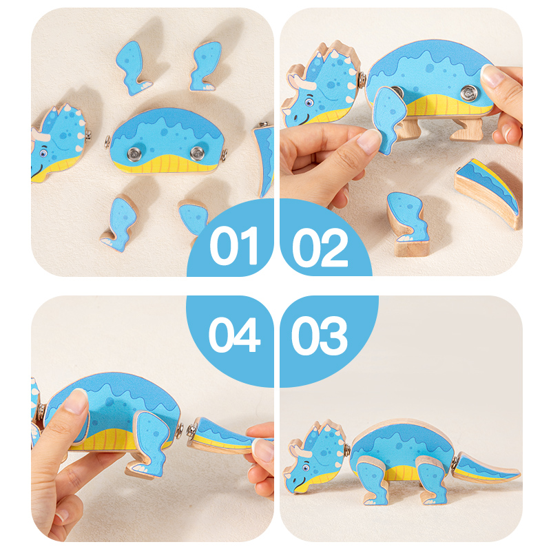 Children's educational handicraft Diy, three-dimensional magnetic assembly dinosaur model puzzle building blocks, early education and enlightenment wooden toys, children's Jurassic dinosaur assembly and splicing toys, CPC CE export certification Application Scenario