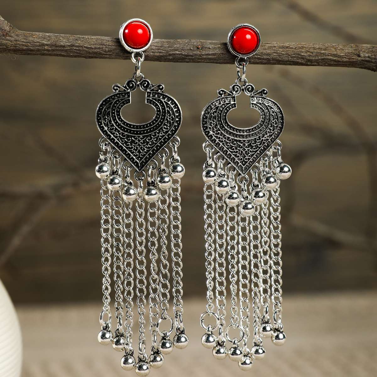 欧美复古波西米亚手工挂珠流苏彩色耳环耳环