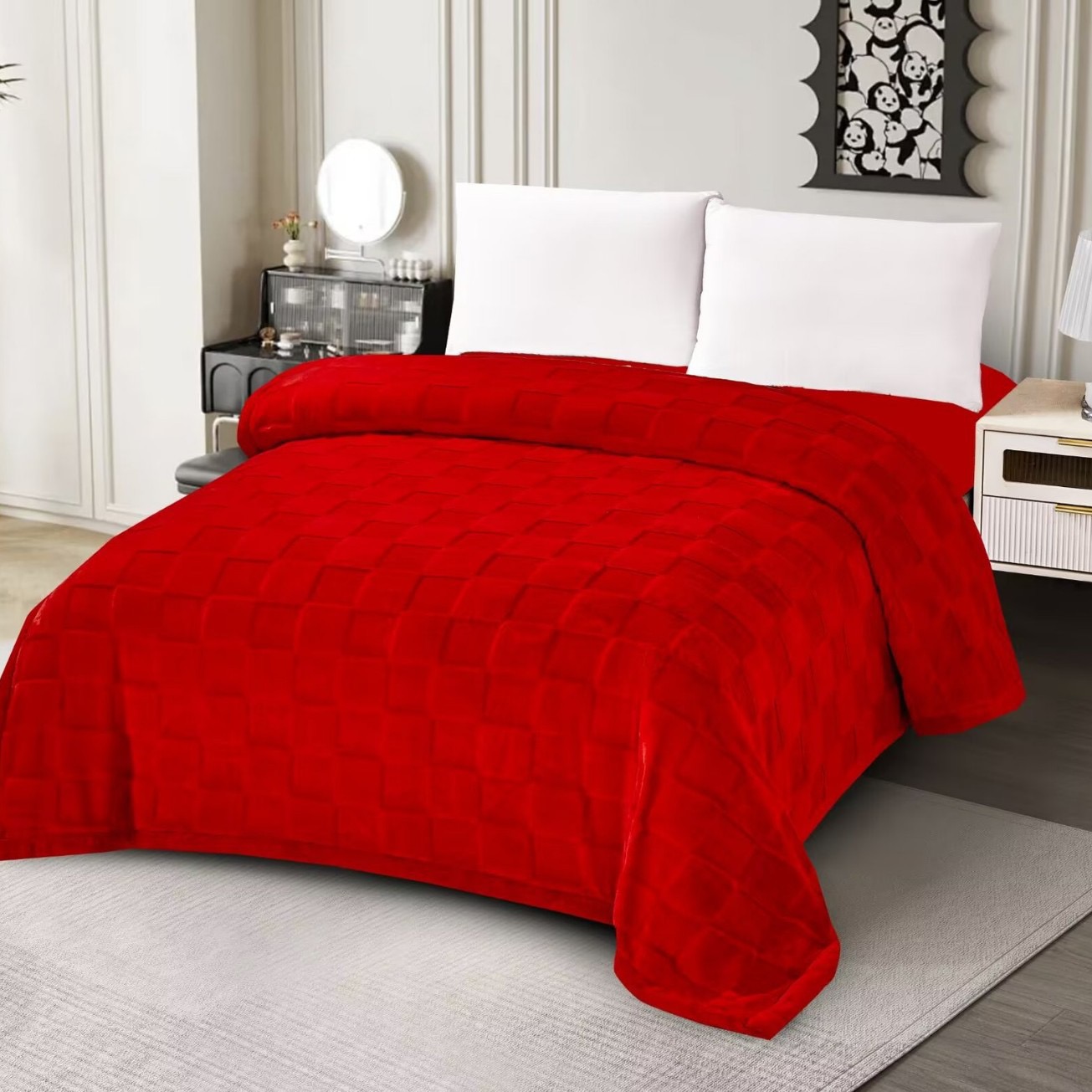 2025年秋冬新款爱阳绒双层加厚毛毯放歌珊瑚绒毛毯仿兔毛婚庆批发