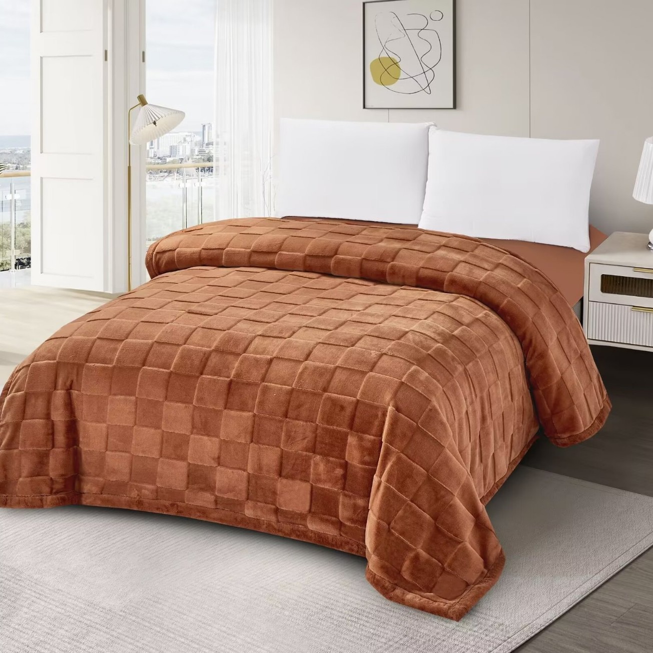 2025年秋冬新款爱阳绒双层加厚毛毯放歌珊瑚绒毛毯仿兔毛婚庆批发 pic 6