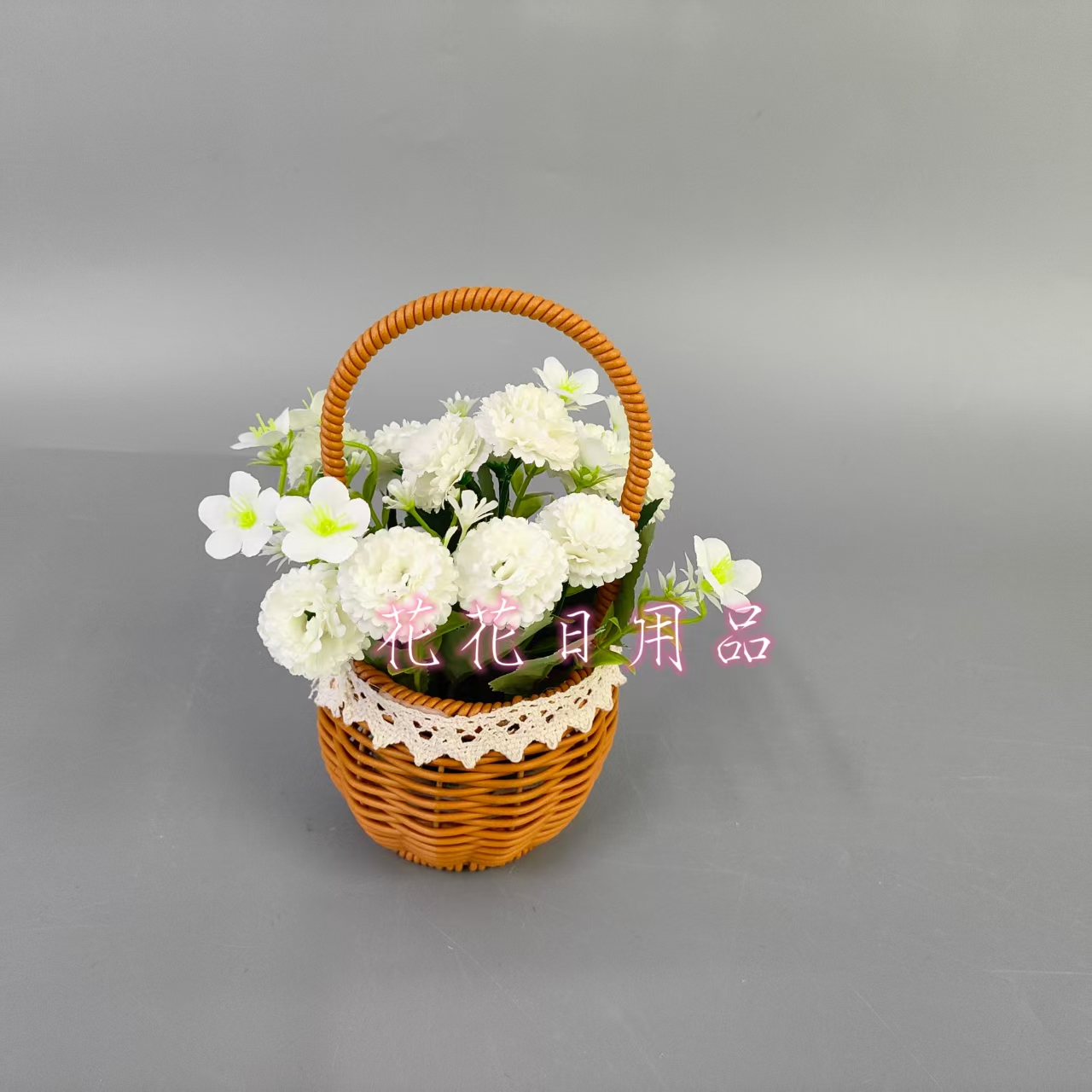 Artificial flower, fake flower bonsai, bamboo basket pot, small carnation, decorative item details Picture