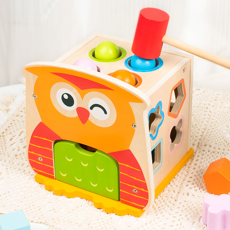 Children's early education enlightenment matching owl-shaped intelligence box, educational early education shape building blocks, color recognition, wooden toys Specification drawing