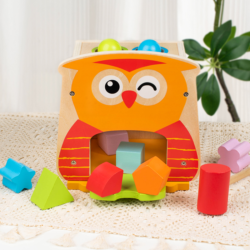 Children's early education enlightenment matching owl-shaped intelligence box, educational early education shape building blocks, color recognition, wooden toys Item Picture