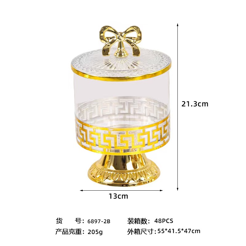 跨境商透明欧式复古高脚镀金糖果罐调料罐坚果罐轻奢欧式罐储物罐详情8