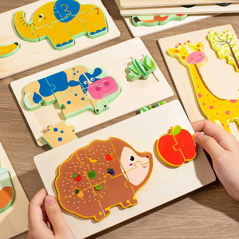 Children's wooden 3d stereoscopic jigsaw puzzles for children aged 1 to 3 years old, early education, transportation, characters, educational cards, jigsaw boards, toys, animal food chain matching puzzles, 10 styles to choose from Item Picture