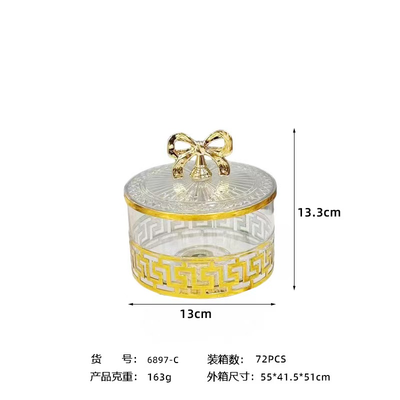 跨境商透明欧式复古高脚镀金糖果罐调料罐坚果罐轻奢欧式罐储物罐详情11