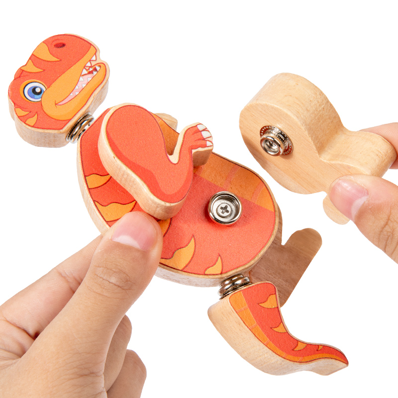 Children's educational handicraft Diy, three-dimensional magnetic assembly dinosaur model puzzle building blocks, early education and enlightenment wooden toys, children's Jurassic dinosaur assembly and splicing toys, CPC CE export certification Item Picture