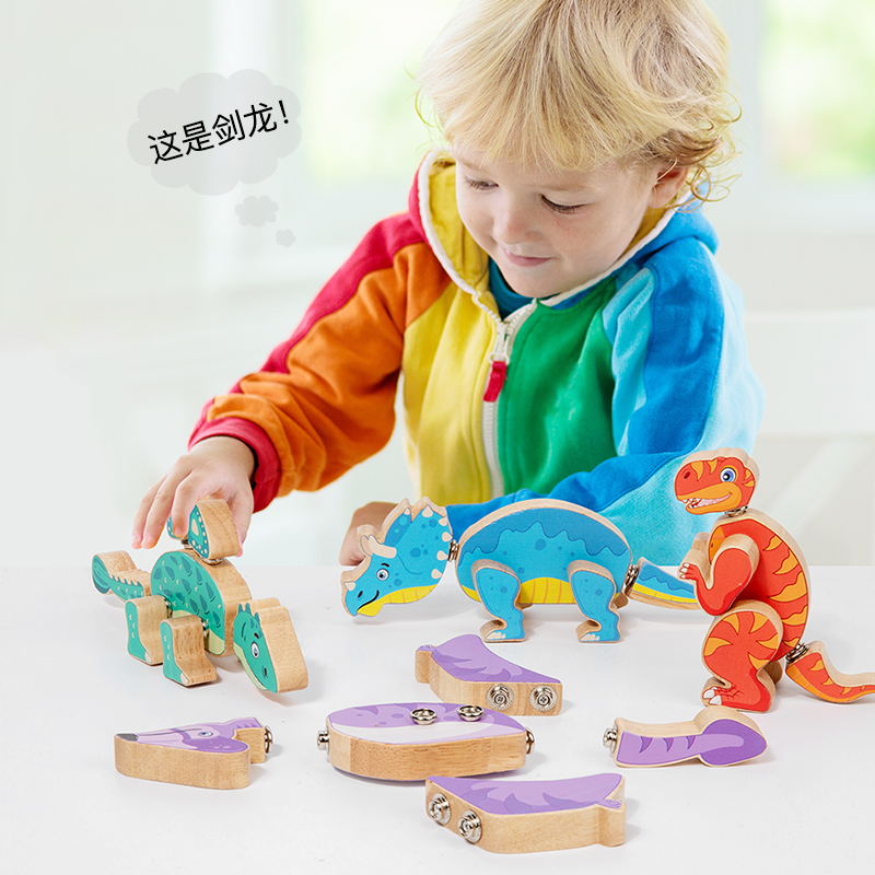 Children's educational handicraft Diy, three-dimensional magnetic assembly dinosaur model puzzle building blocks, early education and enlightenment wooden toys, children's Jurassic dinosaur assembly and splicing toys, CPC CE export certification details Picture