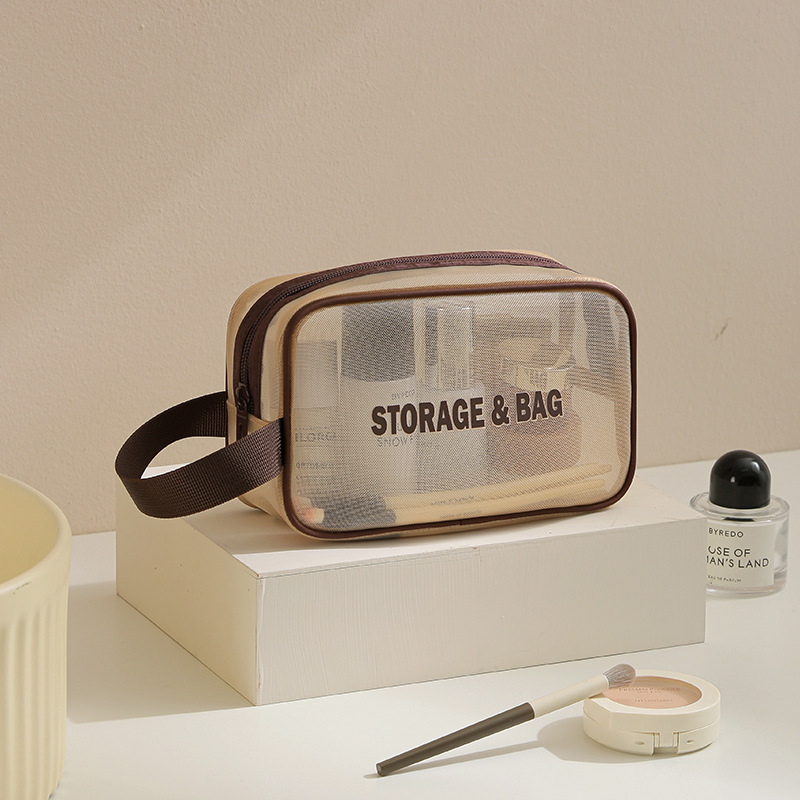 Mesh hand-held toiletry bag, portable travel makeup bag, women's mesh storage bag, large-capacity mesh fabric breathable storage bag details Picture
