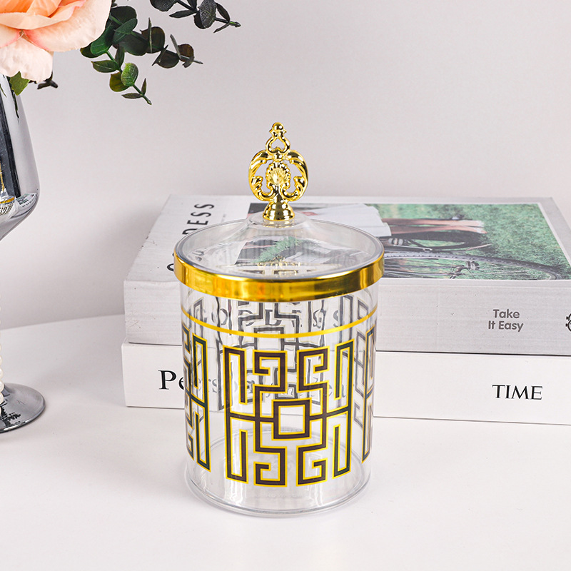 X10-6899-3C Cross-border transparent European Retro Gold-plated candy jar, seasoning jar, light luxury European storage jar