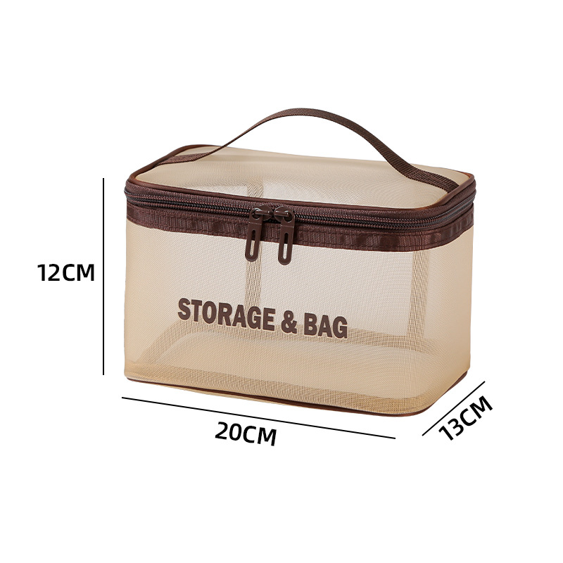 Mesh three-dimensional makeup bag, portable travel toiletries bag, women's mesh breathable storage bag, large-capacity mesh fabric storage bag detail image 13