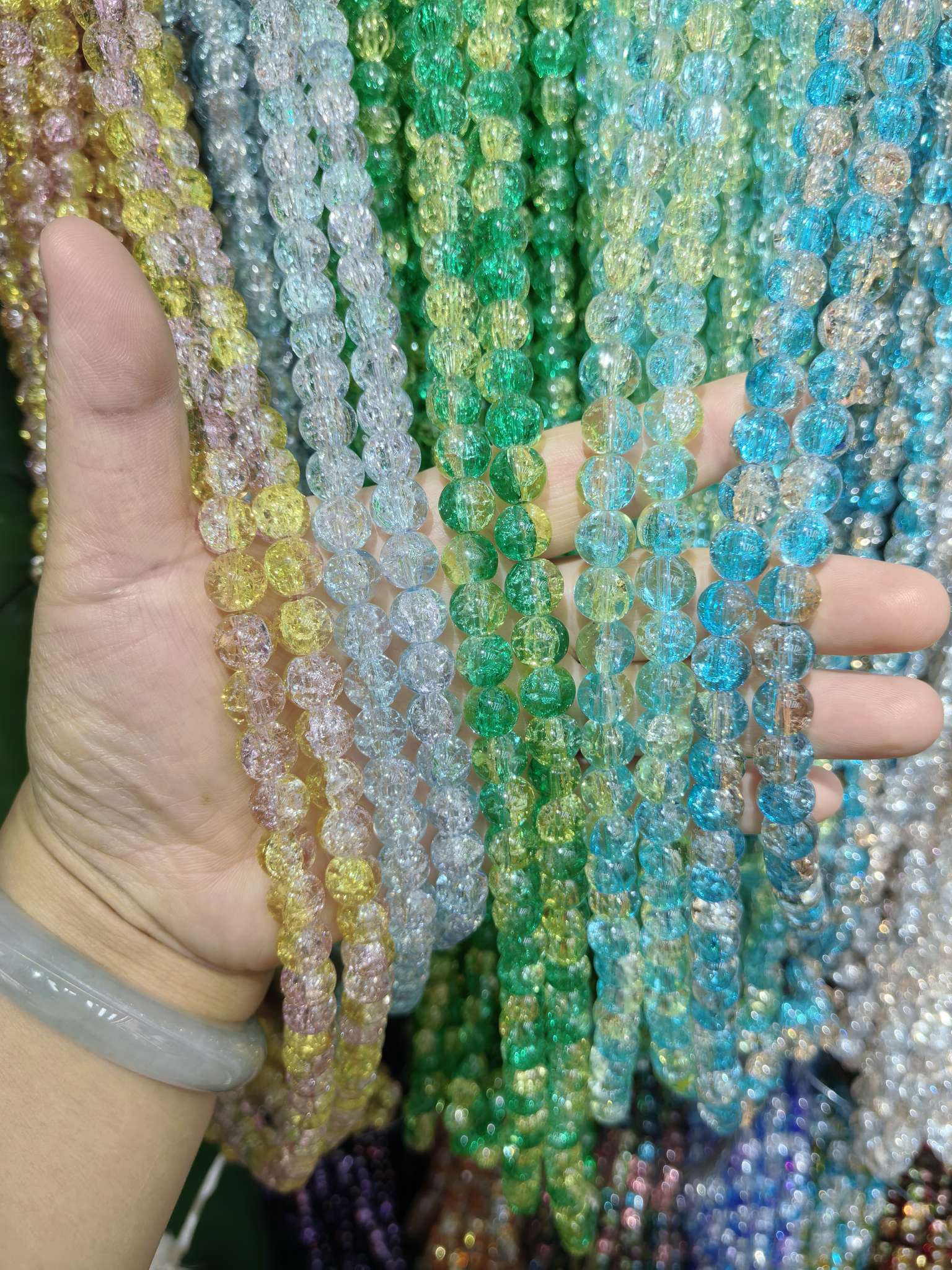 爆花玻璃珠，手串配件，厂家直销