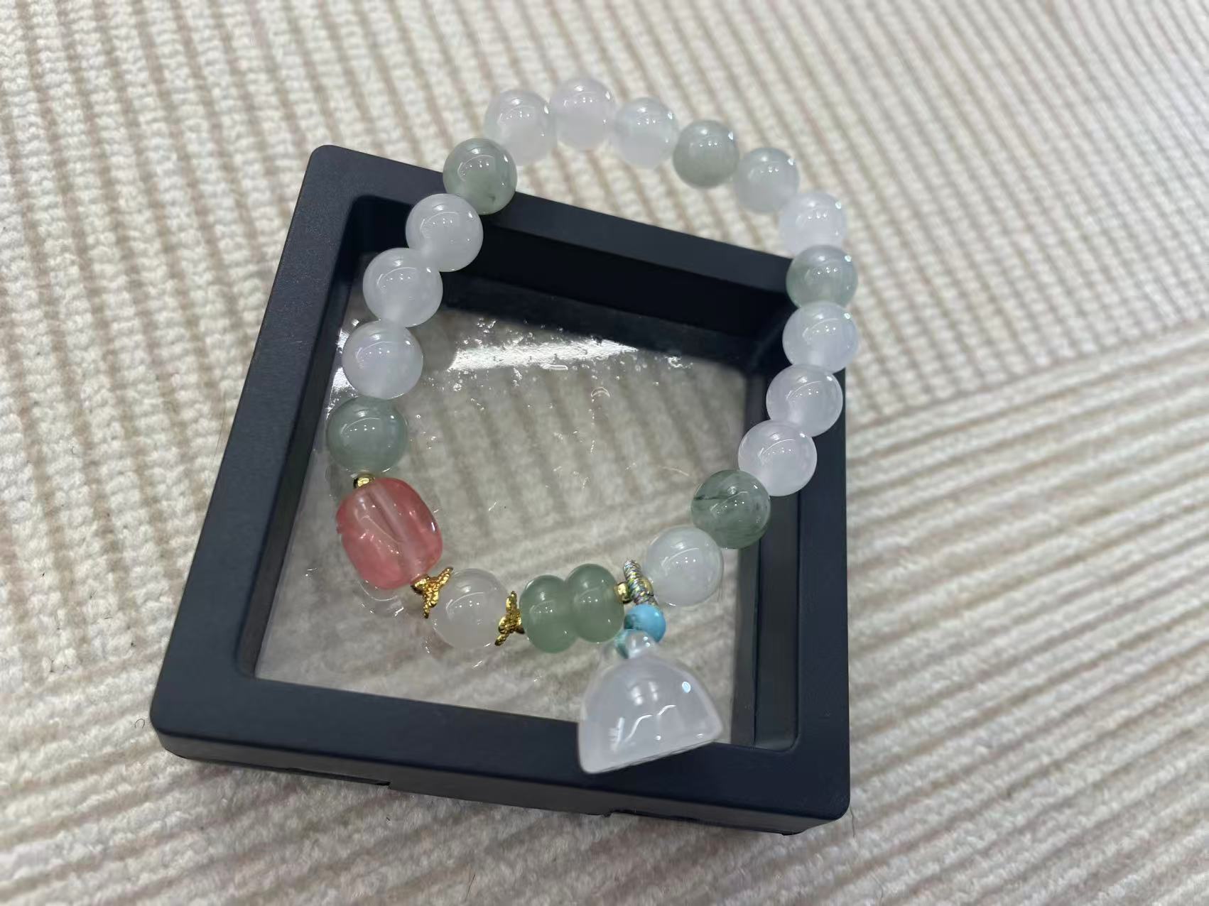 复古荔枝冻白玛瑙仿玉髓串珠手串女复古仿玉石珠莲蓬手链万能扣头