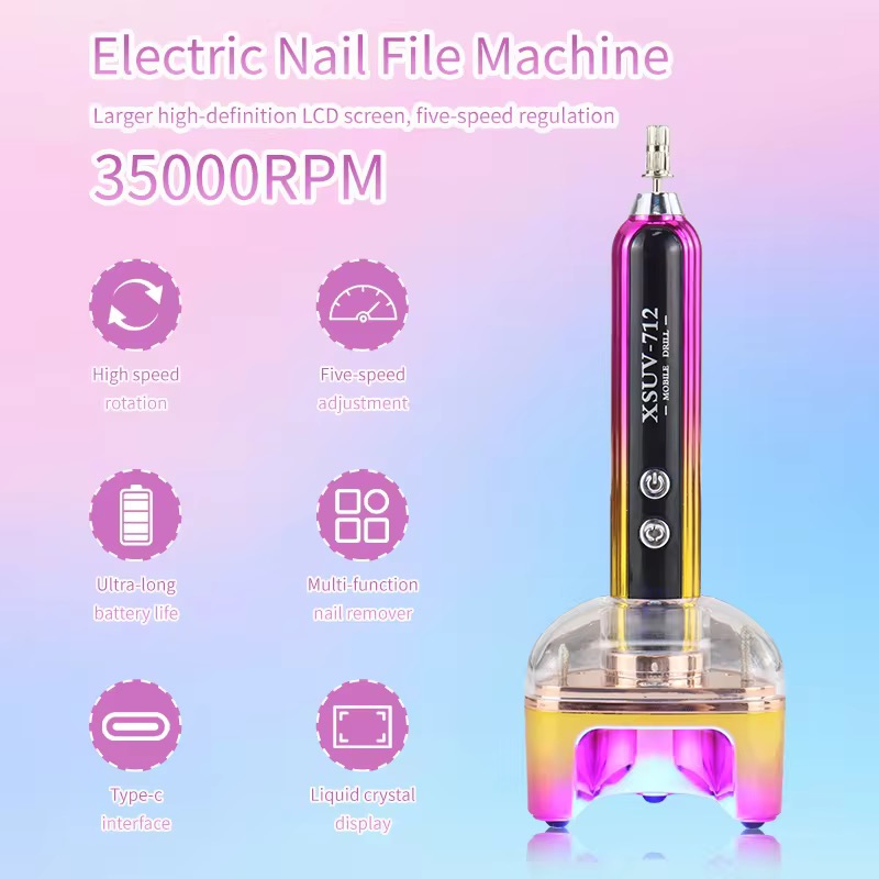 The 2025 new model of battery-powered nail polish pen and light therapy lamp two-in-one nail machine with a 35000 RPM charging base full figure