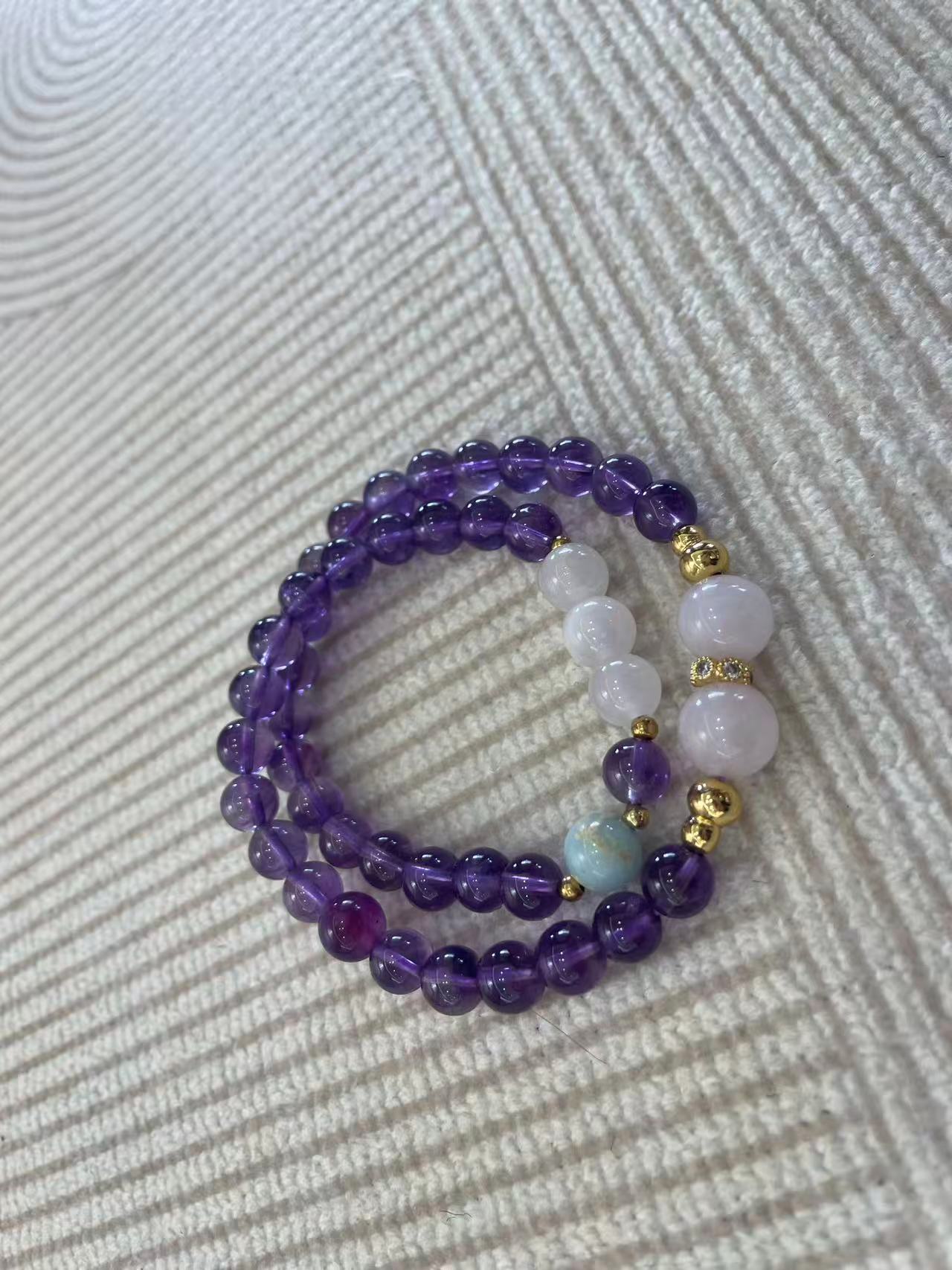  水晶手链女紫色天然单颗白幽灵九紫离火手串