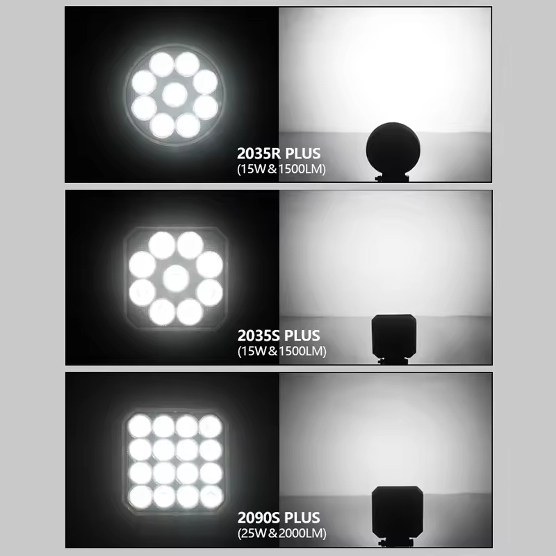 9-bead and 16-bead floodlit square 20W universal working lighting and maintenance lamp for agricultural machinery, tractors, automobiles and motorcycles Specification drawing