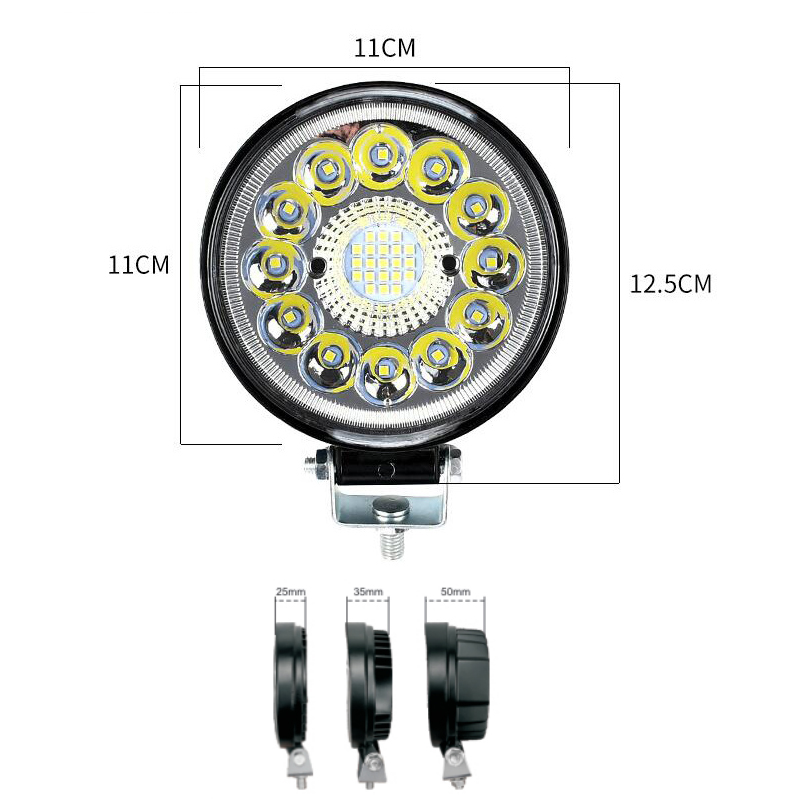 Square car led high-brightness work lights, circular sunflower-style spotlights and headlights for cars and trucks, factory direct sales Specification drawing