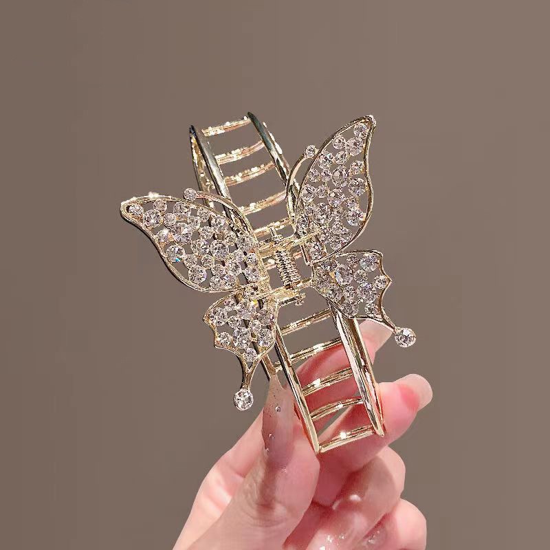 Wholesale French super sparkling water diamond butterfly clips, stylish and niche internet-famous hair clips, fashionable and versatile, outdoor updo headwear