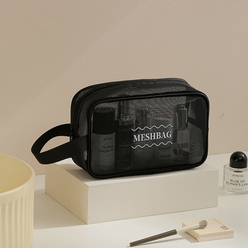 Mesh hand-held toiletry bag, portable travel makeup bag, women's mesh storage bag, large-capacity mesh fabric breathable storage bag detail image 15