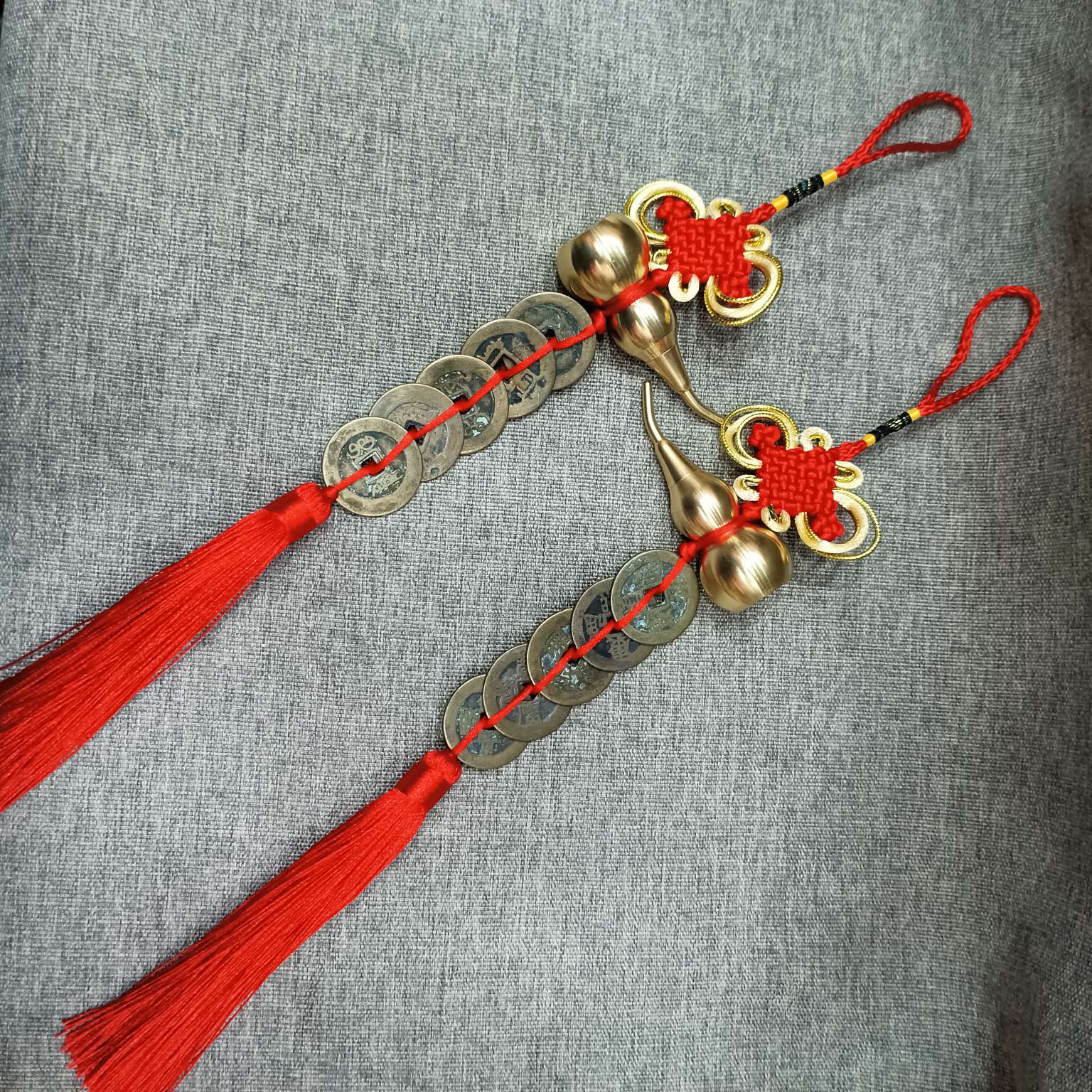 中公工艺葫芦五帝钱挂件高仿复古铜钱挂饰包扣车挂件仿古钱币中国结挂件细节图