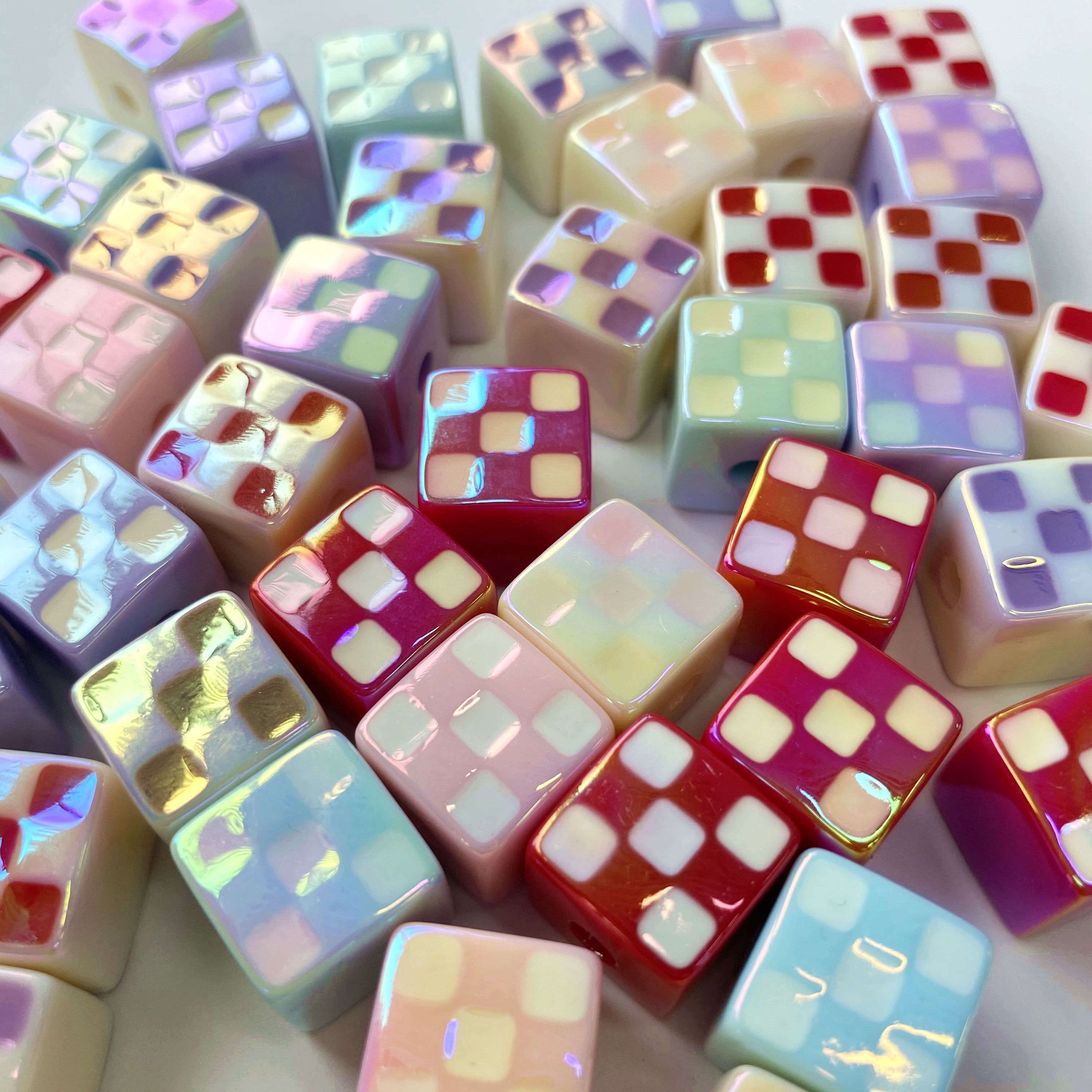 14mm acrylic uv Sunlight Rainbow Oil Drip Rubik's Cube scattered beads diy pendant/mobile phone chain keychain pendant accessory material production Specification image