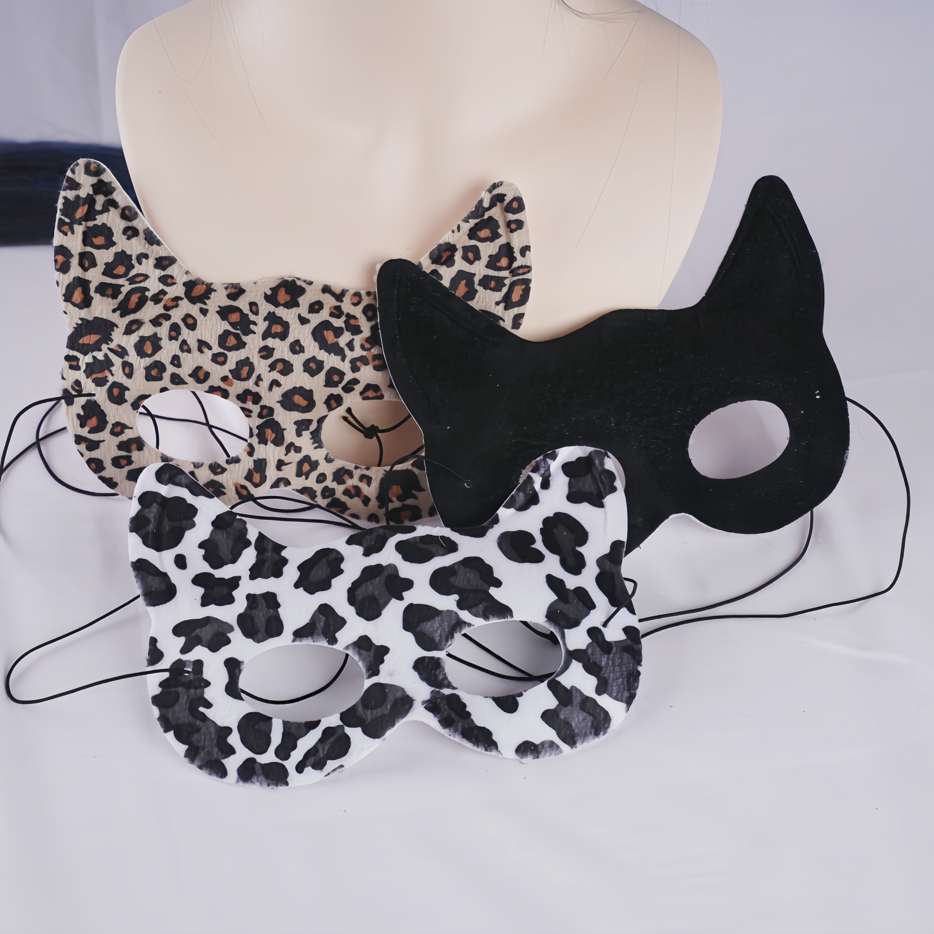 半脸面具黑色面具男士半脸豹纹公主面具面具猫面具狐狸眼罩白底实物图