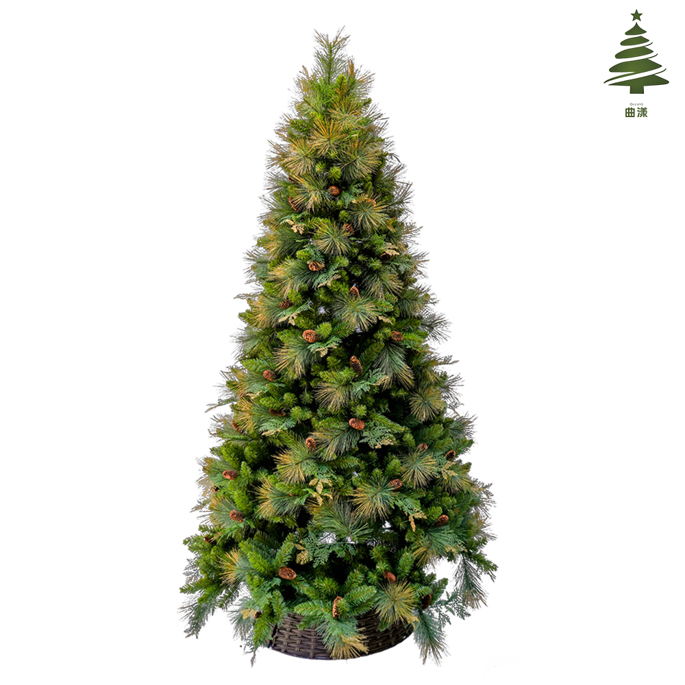 2025 nueva tienda burst gold pin pin pin pin PET mezcla PE PVC simulación árbol de navidad automático