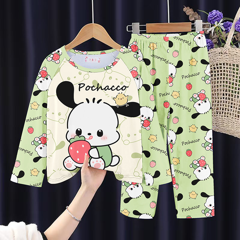 Cross-border wholesale of spring and autumn children's pajamas, boys' thin styles, long-sleeved Capibara cartoon home wear for middle and large girls details Picture