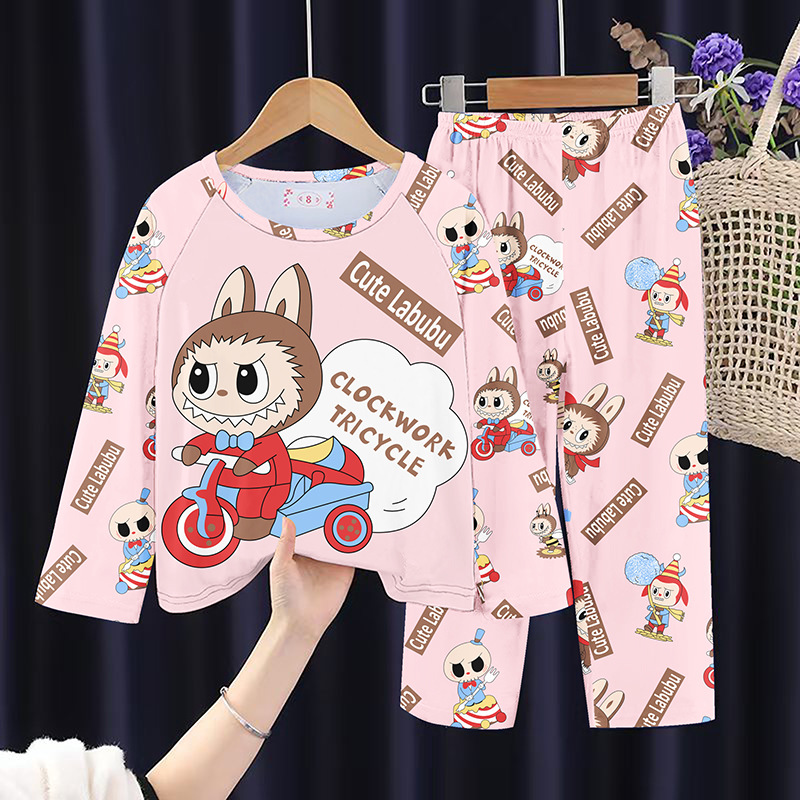 Cross-border wholesale of spring and autumn children's pajamas, boys' thin styles, long-sleeved Capibara cartoon home wear for middle and large girls Item Picture