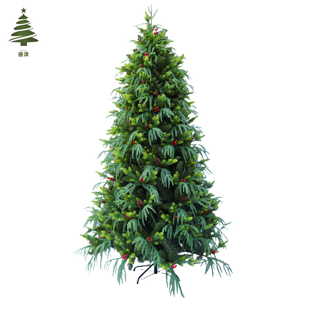 Jinda Christmas Factory's willow leaf PE hybrid automatic Christmas tree with red and long pinecone Christmas decorations