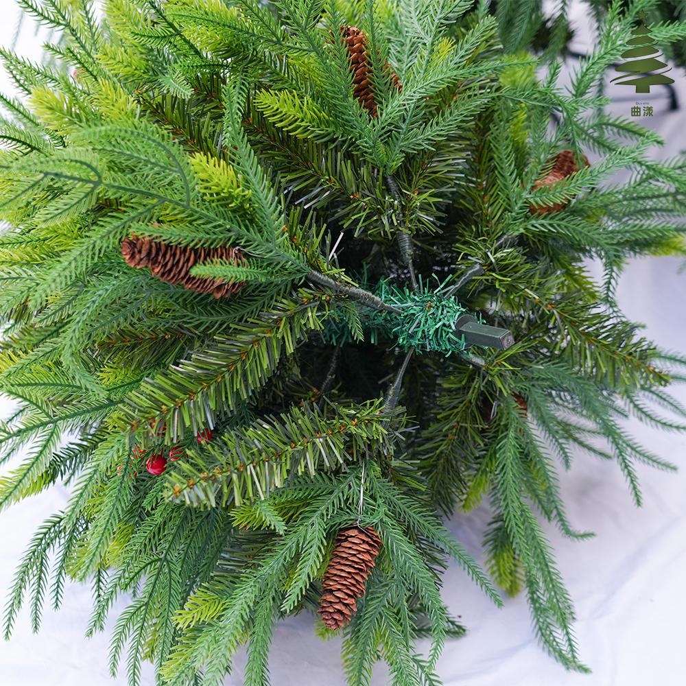 Jinda Christmas Factory's willow leaf PE hybrid automatic Christmas tree with red and long pinecone Christmas decorations Item Picture
