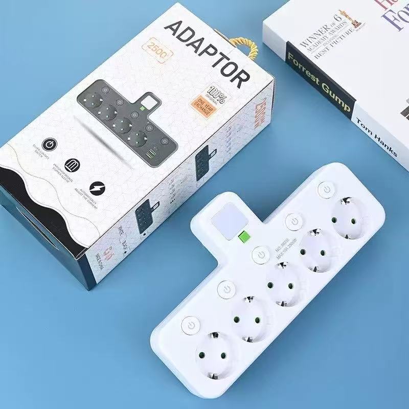 欧式欧标黑色白色带小夜灯一转二一转三一转四USB-C充电转换插座