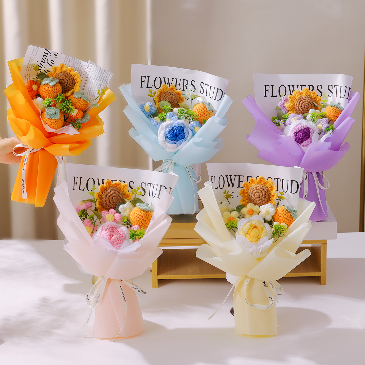 给老师的教师节礼物/钩织/毛线面料/手工制作材料包/毛线花细节图