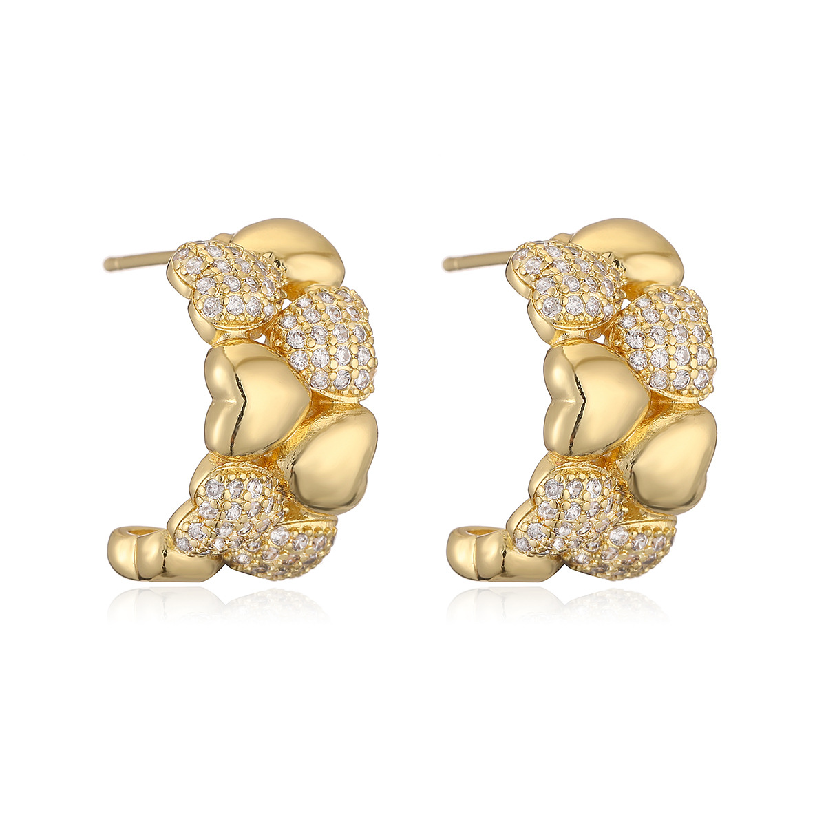 A niche design of 18K gold copper-plated zircon heart-shaped C-shaped earrings, a new minimalist, light luxury and versatile ear accessory for women on Instagram detail image 3