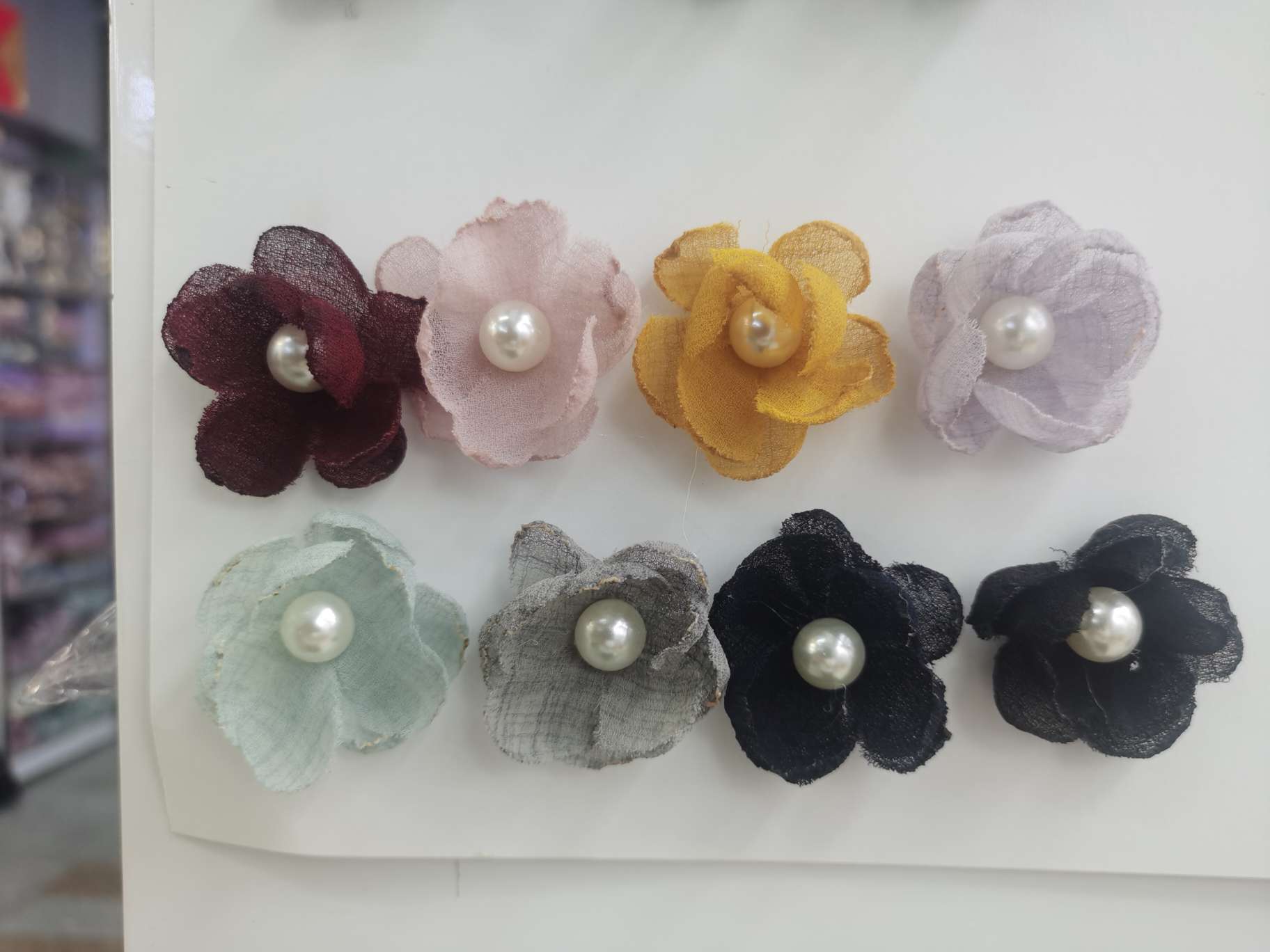 来料加工布花珍珠花配件山茶花小香风儿童头饰麻纱布手工烧边花